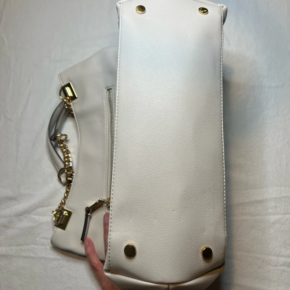 INC International White Leather Tote Bag with‎ Gold Accents - Picture 5 of 13